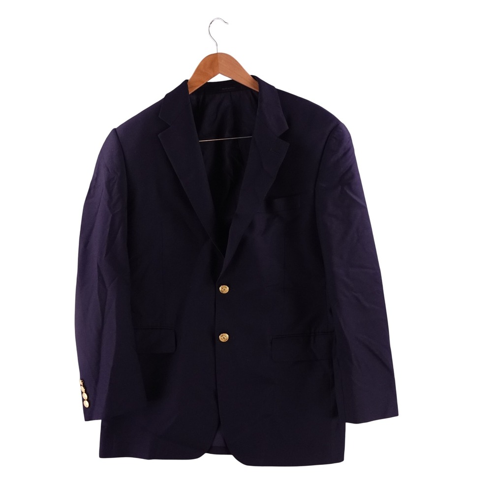 Lauren Ralph Lauren Mens 40R Navy Blue 100% Wool Gold Button Blazer Sport Coat